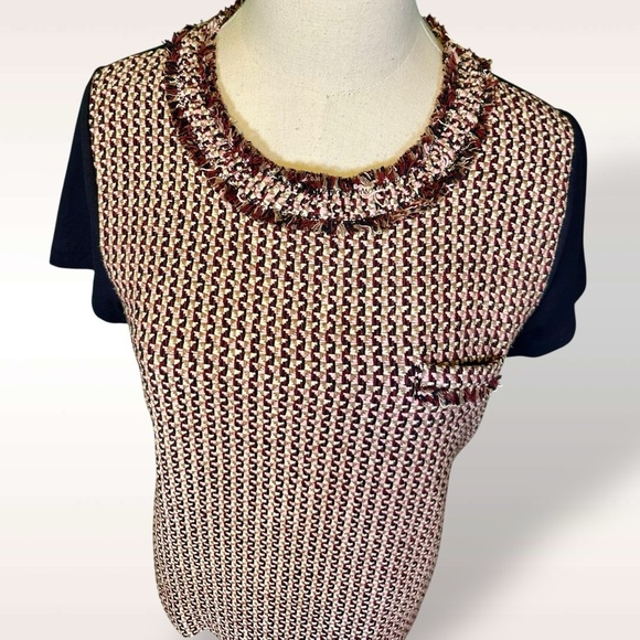 J. Crew Navy Blue, Burgundy & Camel Silk-Blend Tweed Front Tee Size Small - Picture 5 of 13